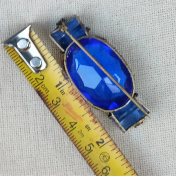 Antique Victorian Blue Czech Glass Ornate Brooch - Picture 3 of 8